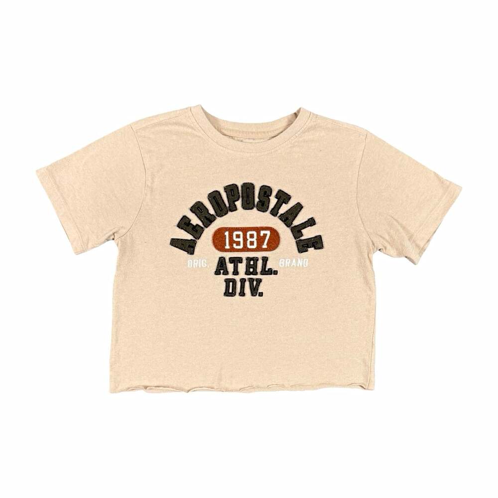 Aéropostale Y2K Women’s Baby Tee Beige Graphic Crop Top Short Sleeve T-Shirt S